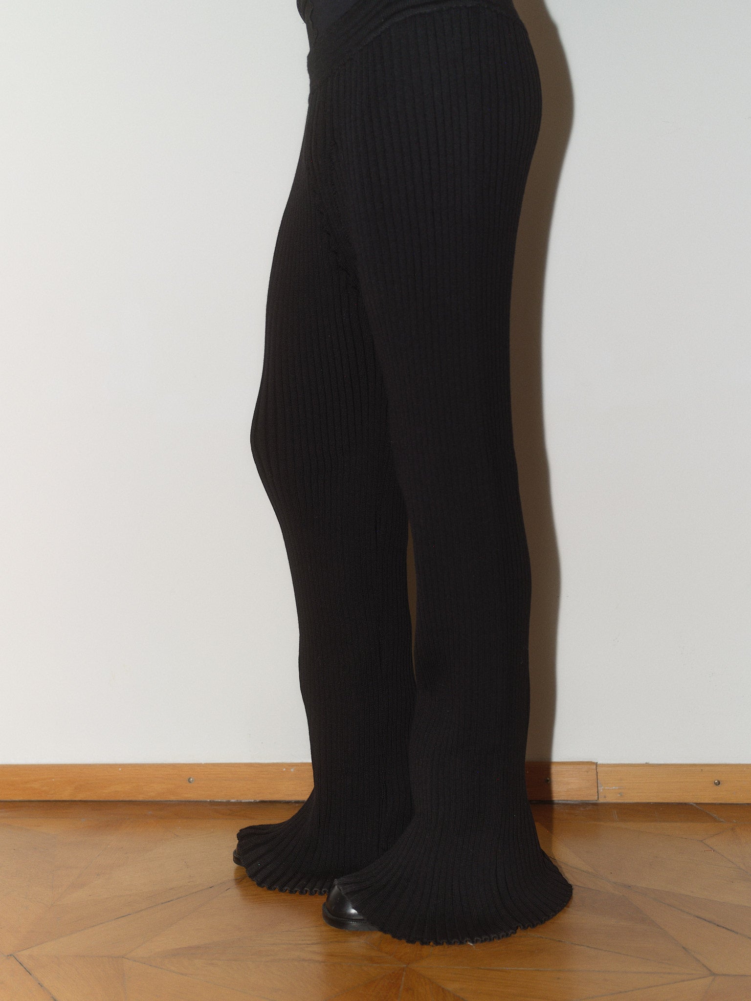 Ribbed Wool Pants designed by Christina Seewald. Sustainable, designed and made in Europe. Best Quality Yarns from Italy.
