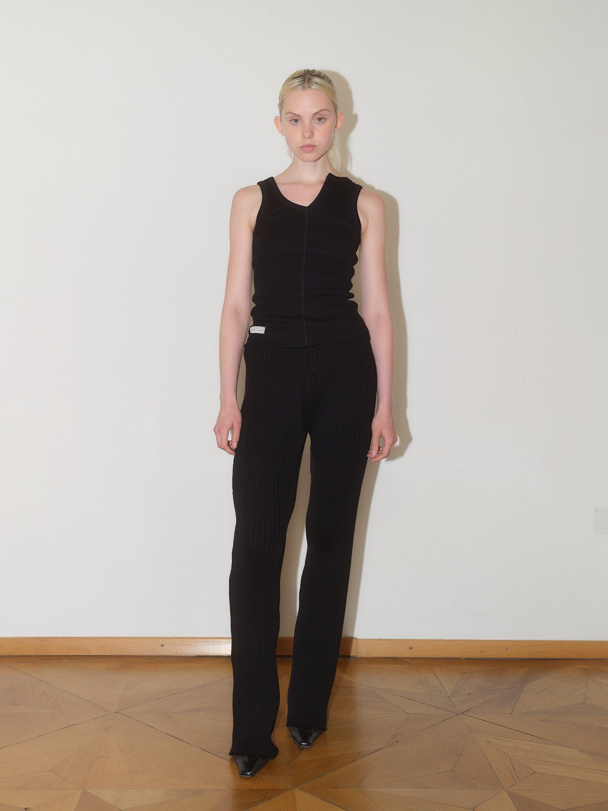 Ribbed Wool Pants designed by Christina Seewald. Sustainable, designed and made in Europe. Best Quality Yarns from Italy.